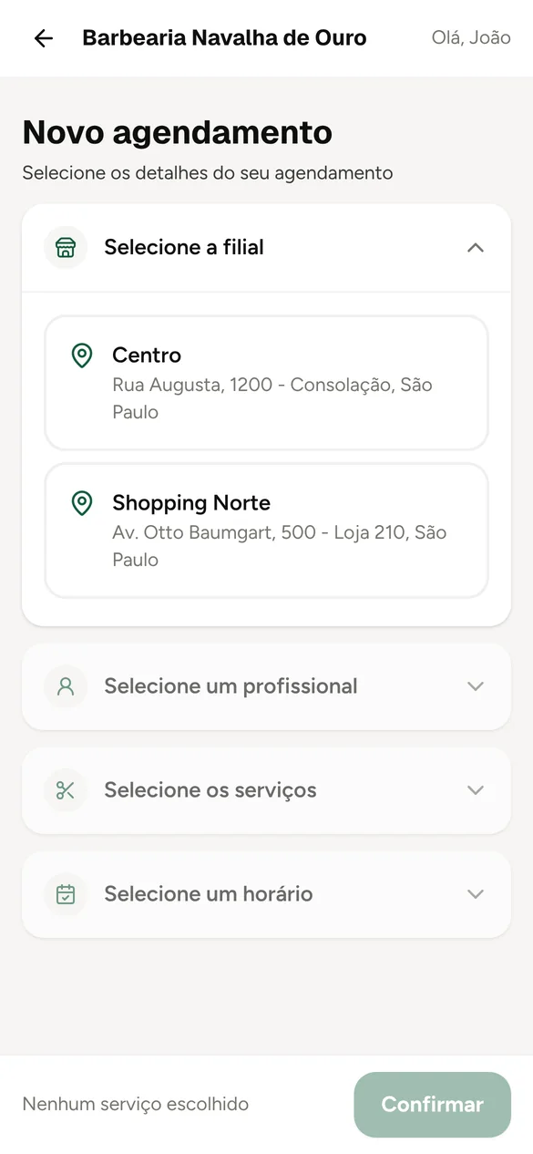 Tela de agendamento no celular do cliente
