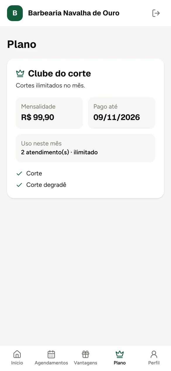 Plano do cliente no celular